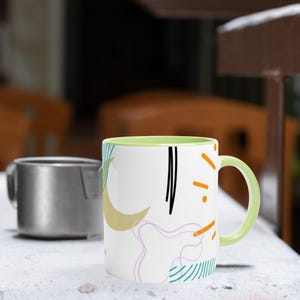 Mond Abstrakte Kunst Tasse: Moderne Keramik Kaffeetasse, Farbe innen, 11oz