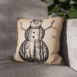 Vintage Snowman throw pillow |Gothic winter forest aesthetic home decor |Snowman forest scene Spun Polyester pillow |Cabin retreat pillow