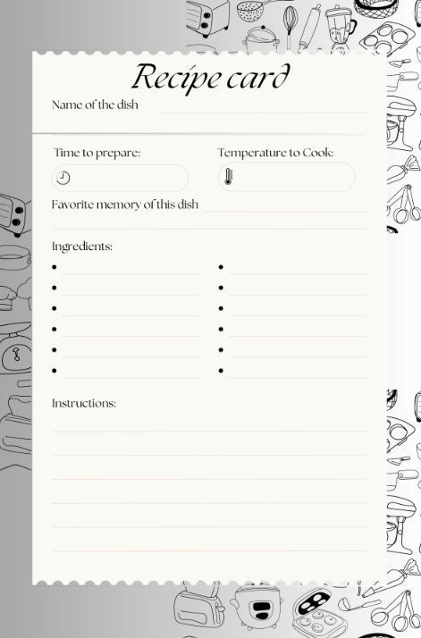 Recipe Card Template meal Prep Accessory Recipe Template Printable