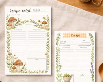 Cottagecore Recipe Card Bundle: 4 Templates, PDF and Canva Template Link