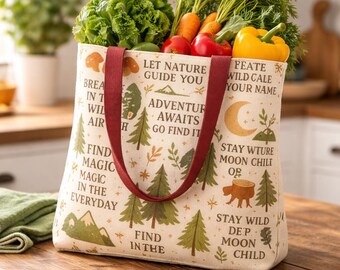 Cottagecore Nature Quote Tote Bag |Boho Forest Reusable Shopping Bag