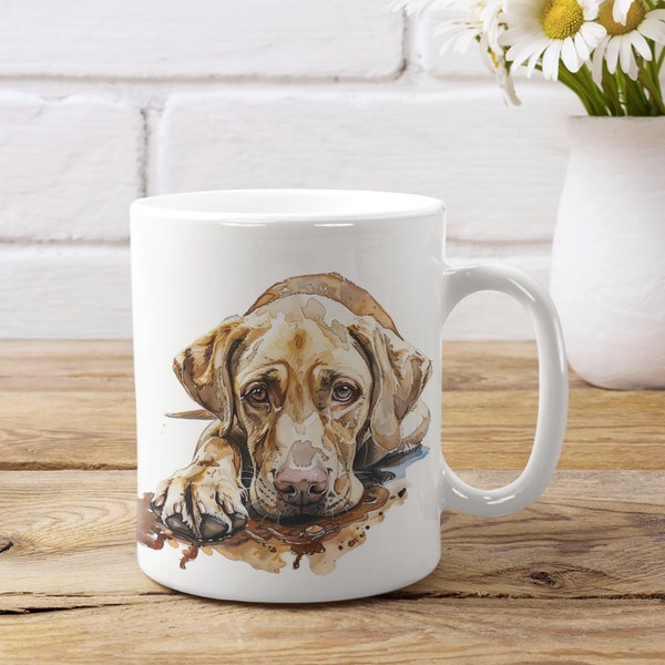 Ruff Morning? Labrador Retriever With Spilled Coffee, Funny, Cute White Ceramic Dog Mug, Humor For Dog Owners