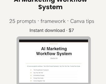 AI Marketing Workflow System | ChatGPT Prompt Framework for Small Business | Content Marketing Starter Kit | Social Media Workflow