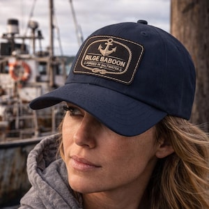 Forged in Saltwater Leather Patch Dad Hat – Bilge Baboon Nautical Cap