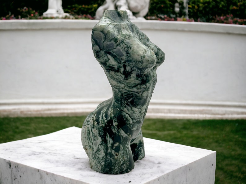 Moss Agate Goddess Sculpture, Druzy Crystal Carving for Home and Office