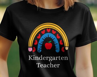 Kids Rainbow Love Apple Graphic Tee, Colorful Apple and Heart Design, Teacher Appreciation T-Shirt, Creative Learning Top