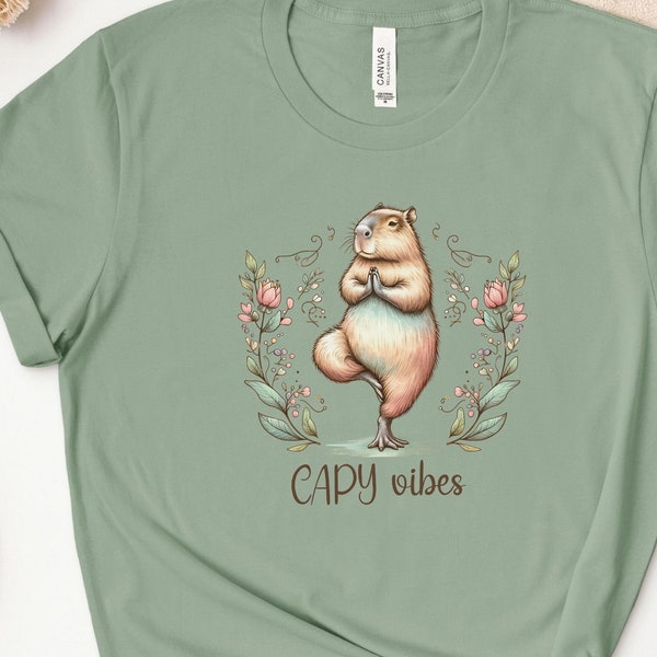 Capybara Meditation Vibes T-Shirt, Cute Animal Yoga Pose Tee, Nature Inspired Zen Top, Unisex Shirt