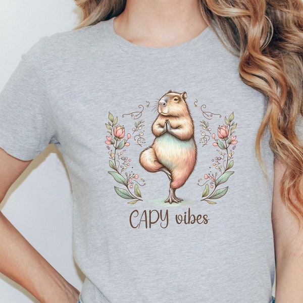 Capybara Meditation Vibes T-Shirt, Cute Animal Yoga Pose Tee, Nature Inspired Zen Top, Unisex Shirt