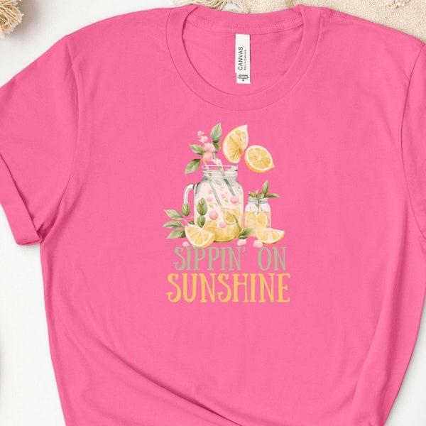 Sippin' on Sunshine Lemonade Mason Jar T-Shirt, Summer Citrus Graphic Tee, Light and Refreshing Drink Design