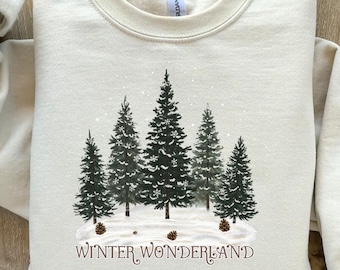 Winter Wonderland Sweatshirt, Snowy Pine Tree Shirt, Cozy Winter Sweater, Christmas Forest Shirt, Nature Lover Holiday Gift