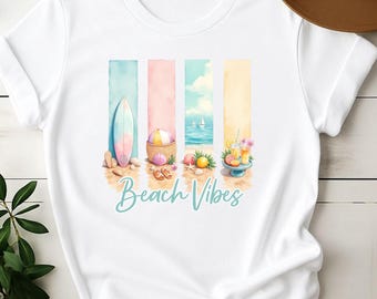 Camiseta con ambiente playero, camiseta de vacaciones de verano, camiseta con estampado costero de playa, regalo ideal para amantes del océano, camiseta con estética retro veraniega.