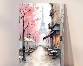 Decoración de pared de París, póster de la Torre Eiffel en flor de cerezo, lámina decorativa romántica francesa, decoración de dormitorio parisino, decoración de pared de viajes