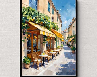 Lienzo impreso de un café parisino, arte mural de un bistró francés, decoración europea, obras de arte de viajes.