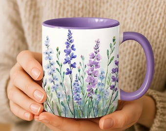 Taza de café con flores de lavanda, taza de té botánica estilo cottagecore