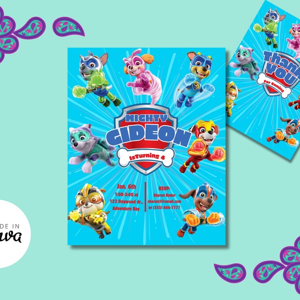 Mighty Pups Girl Birthday Invitation - Etsy