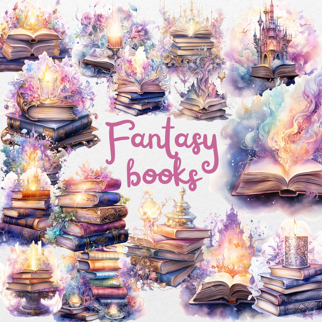 Watercolor Fantasy Books Clipart Bundle Vintage Magical Library Png ...