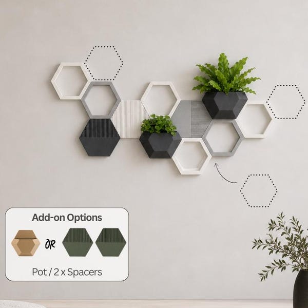 Honeycomb Wall Planter Add Ons, Extra Hexagon Plant Pot, Modular Spacer Pieces