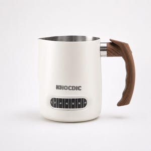 May include: A white electric kettle with a stainless steel interior and a wooden handle. The kettle has a temperature gauge with the text "KNOCDIC" printed on the front.