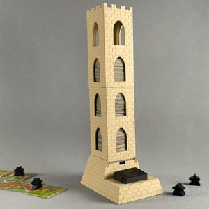 Carcassonne Tile Dispenser Tower with Tile Ejecting Mechanism | Customisable in many colors | 3D Printed Carcassonne Accessories