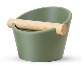 Oval Coffee Knock Box with Real Oak Wood Bar by KNOCDIC®