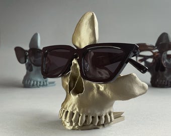 Porte-lunettes En Forme De Crâne Avec Plateau - Sculpture En Résine Pour Bureau, Décoration Cadeau Original
