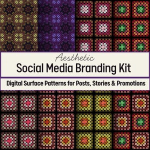 8 Social Media Branding Kit, Häkeltextur Digitale Oberflächenmuster: Inhalt Ersteller, ästhetischer Instagram Post, Walzen & Hintergrund für die Geschichte