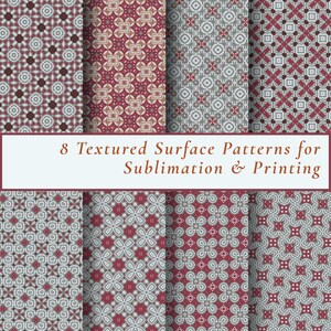8 Red Grey Texture Surface Patterns, Digital Paper, Sublimation for Stationery, Mugs, Blankets, Leggings, Bespoke Apparel, Soft Furnishings