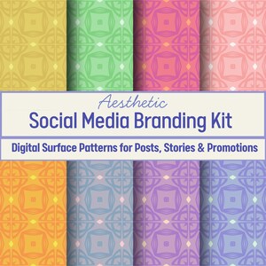 8 Modern Pastel Social Media Aesthetic Branding Kit, Digital Surface Patterns for Viral Post Backdrops, Stories, Content Creator Toolkit