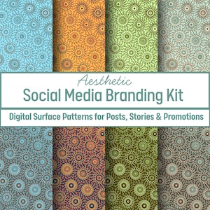 8 Retro Boho Aesthetic Social Media Branding, Textured Patterns for Content Creators, Instagram Feed, Story Templates, Zoom Backgrounds