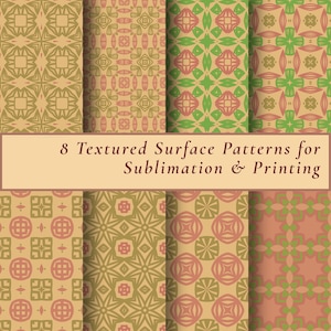 8 Earthy Retro Boho Patterns, Sublimation POD | Mid Century Modern Printable Digital Paper, Artist Branding Tech Accessory Skin, Home Decor