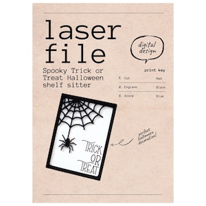 Truco o trato Web Halloween Shelf Sitter Archivo de visualización de letreros decorativos SVG PDF AI diseño digital / Archivo láser de decoración de otoño / Diseño de corte láser