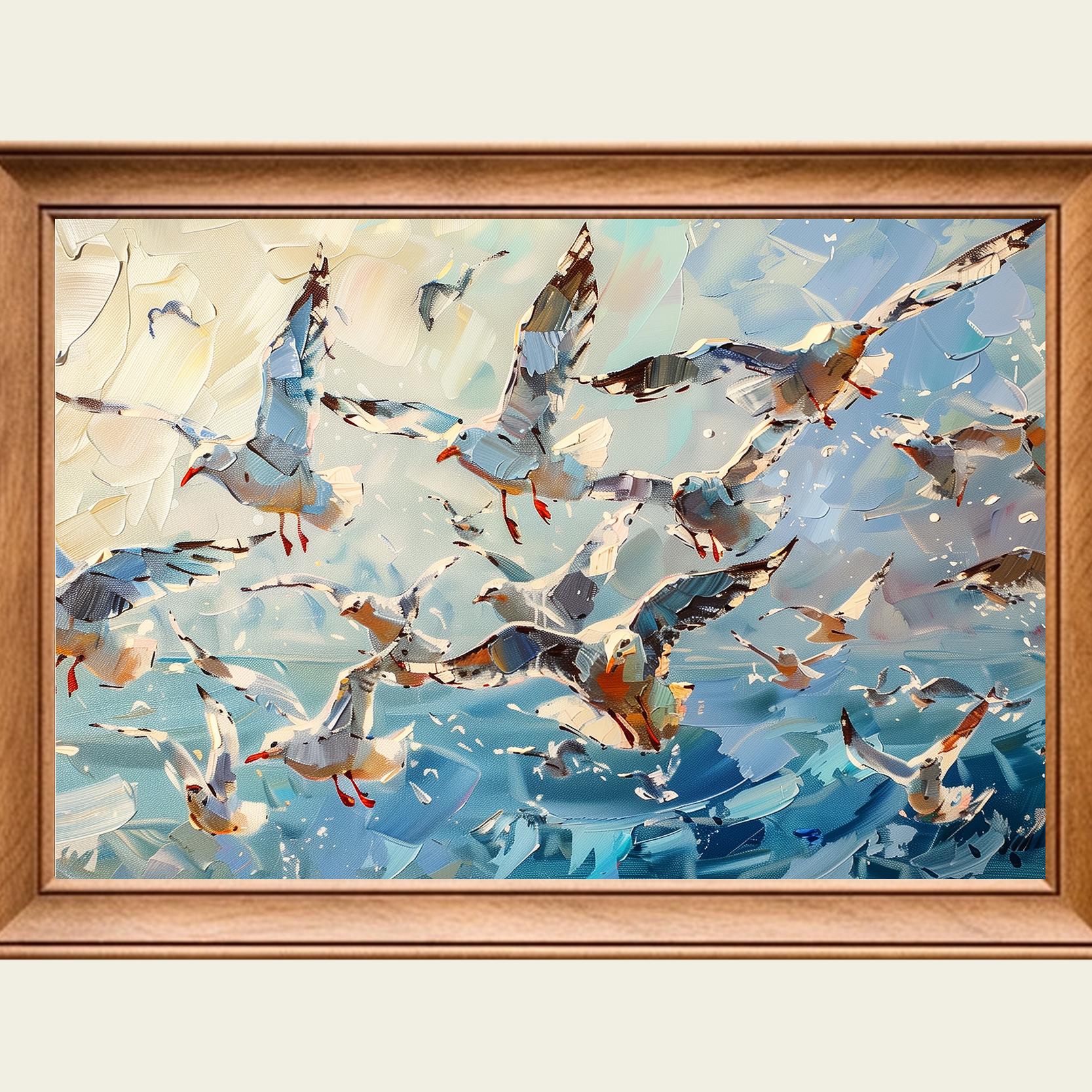 Seagulls Flying | Oil Painting | Wall Art Print | Samsung Frame TV Art | DIGITAL TV Download