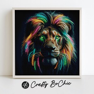 Neon Lion 14 Count Kreuzstich Stickmuster Stickvorlage Digitaler Download PDF Stickmuster