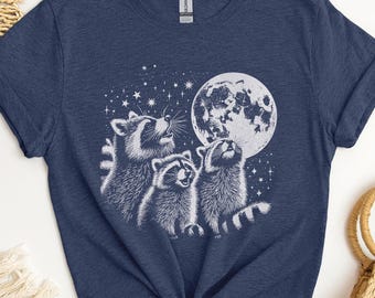 Raccoon Trio Moon T-Shirt: Custom Vintage Retro Graphic Tee