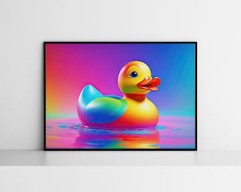 Impresión artística de patito de goma colorido: Decoración de baño infantil