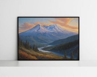 Mount St Helens Oil Painting, Pacific NW Home Decor