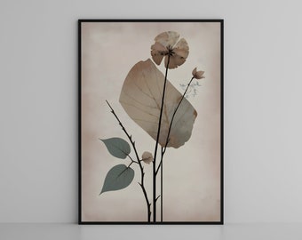 Wabi Sabi Floral Art Print: Japandi Scandinavian Home Decor