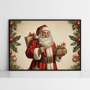 Santa Claus Portrait Print, Christmas Wall Art, Winter Holidays Painting, Farmhouse Christmas Decor, Santa Claus Art