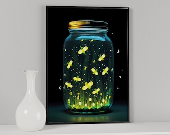 Firefly In A Jar Wall Art, Summer Nights Lightning Bugs, Digital Art Prints