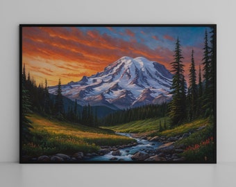 Mt Rainier Washington, Bergnaturlandschaftswandkunst, Nationalpark-Ölgemälde