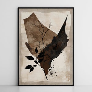Black and Brown Rustic wall art print, wabi sabi neutral tones home decor