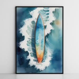 Pastel Watercolor Surfboard Wall Art, Gallery Wall Decor for Home Gift Idea Surf Shop Decor Beach Wall Art Boho Surfboard Beach House Decor