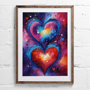 Colorful Hearts Wall Art, Abstract Love for Modern Decor