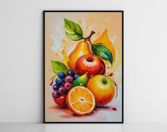 Kitchen Still Life Painting, Tropical fruit wall art, Home decor for kitchen