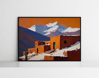 Adobe Village Art Print, Southwest Wall Decor