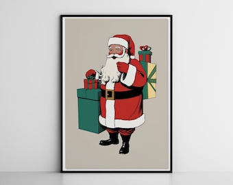 Retro Santa Print: Holiday Kitchen Wall Art Christmas Decor