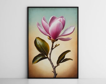 Impresión de arte de pared de flor de magnolia rosa