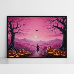 Witchy Halloween Wall Art, Witch Pink Decor