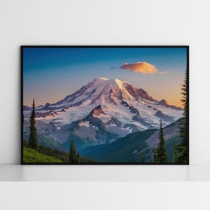 Mt Rainier Washington Painting, Mountain nature landscape wall art