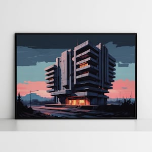 Brutalist Wall Art, brutalism architecture home décor, futurist structure, noir modern home